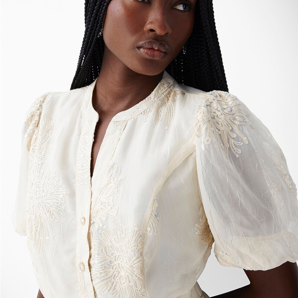 Embroidered sequined crinkled chiffon minidress - Picture 2 of 4